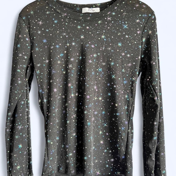 Zi Ying Womens Black Fairycore Sheer Mesh Star Design Long Sleeve Top Small - Picture 2 of 9